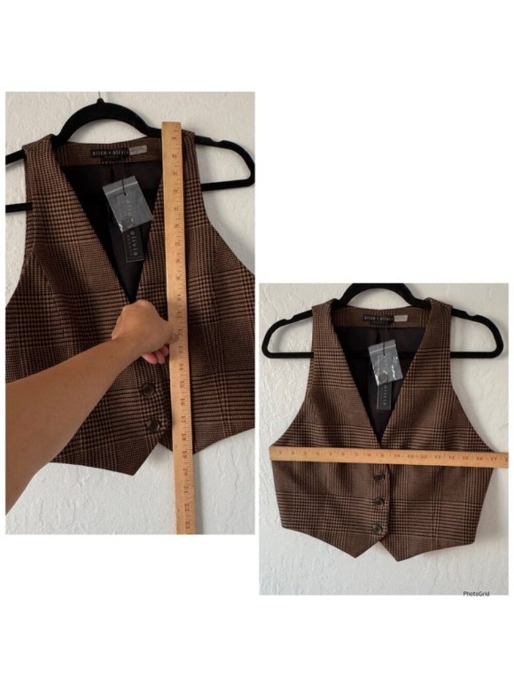 Alice + Olivia Donna Cropped Houndstooth Vest in Brown and Black size 10 - Picture 8 of 13